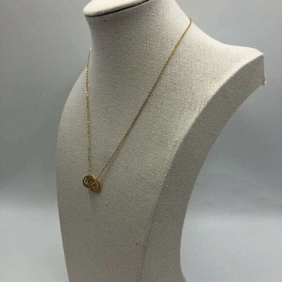 18K Gold Plated Stainless Steel Necklace Roman Numeral Dual Charm Waterproof - Picture 5 of 9